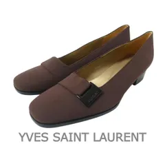 Yves Saint Laurent イヴサンローラン パンプス プレートロゴ ベルトデザイン スクエアトゥ ローヒール ブラウン サイズ36.5 約23.5㎝ レディース 新品同様