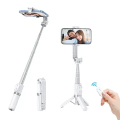 【コンパクトで頑丈 ・ 2024春新登場】SYNCWIRE 自撮り棒 スマホスタンド 三脚 アルミ合金製 セルカ棒 Bluetoothリモコン付き 軽量 360度回転 iPhone/Android対応 日本語取扱説明書付き(ホワイト)のサムネイル