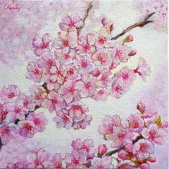 『　ビビットな桜　』　油絵　油彩画　花　手描き