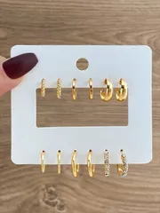 ジュエリー レディース イヤーアクセサリー セット 12個 メタル製ファッションジルコニア レディース エレガントシンプルピアスセット