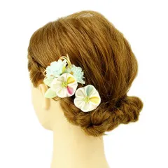 髪飾り 成人式 つまみ細工 水引 振袖 前撮り 袴 浴衣 夏祭り 花火大会 豪華2点セット 白 ピンク 黄色 水色 ゴールド ちりめん No.9-3595