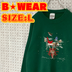 【ヴィンテージ】B WEAR　刺繍　スウェット　L　モスグリーン　US古着　MTSW2311-163