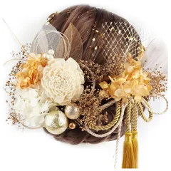 【数量限定】ダリア 造花飾り 和玉 赤 髪飾り ヘアアクセサリー ゴールド 水引 和装 ヘッドパーツ あじさい 網型飾り リボン 成人式 振袖 着物 卒業式 和風髪飾り 七五三 浴衣 袴 結婚式 [ANJOU] かすみ草 造花 専用ケース付き