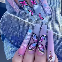 Liberte555 ネイルチップ ギャル 子供 ロング 付け爪 長い 地雷系 可愛い キラキラ シール グッズ(ギャルマルチカラー18,  エクストラロング)