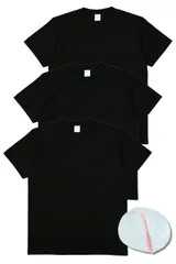 [ＵＮＣＨＡＩＮ] Tシャツ メンズ 厚手 綿100％ 半袖 クルーネック 無地 白 黒 ヘビーウェイト ３枚組 洗濯ネット付き (ＸＬ, ブラック) [ブラック] [XL]