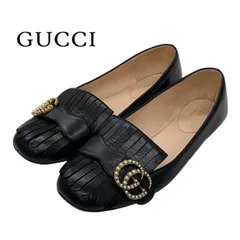 【美品】GUCCI GGマーモント パンプス フリンジ ブラック　24cm ☆グッチ☆パンプス☆ggマーモント☆フリンジ☆タッセル☆408206