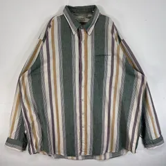 古着 80's～90's/80年代～90年代 ヴィンテージ エルエルビーン L.L.Bean 長袖シャツ ストライプ 大きいサイズ USA製 NORTH WOODS XXL  グリーン マルチカラー メンズ