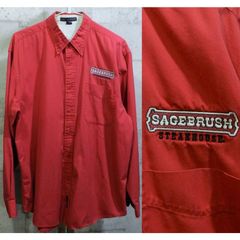 古着 米国 ステーキハウス SAGEBRUSH 長袖 スタッフ シャツ L ワークシャツ 赤 企業