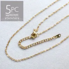＊5本＊ サージカルステンレス 44cm 小豆チェーン アジャスター付き ネックレス ゴールド SUS304 ch001