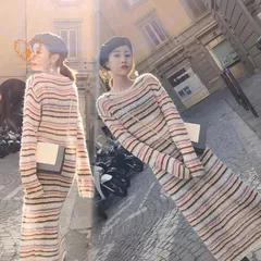 ニットワンピース レディース 30代 40代 50代 秋冬 膝丈韓国風 ボーダー ワンピース きれいめ 新作 おしゃれ 上品 ワンピース 長袖 体型カバー 通勤 着痩せ