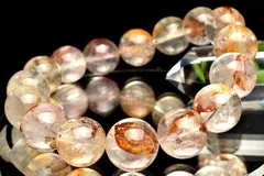 【１点物】マダガスカル産 ライモナイト＆マーカサイトインクォーツ　13-14mm　ブレスレット  パワーストーン 天然石 _M8519