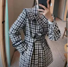 チェック ツイード ハーフコート