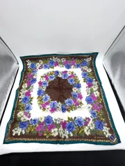 【未使用品】Yves Saint Laurent イヴサンローラン ハンカチ バンダナ ブラウン系 グリーン縁 花柄 W55 H55