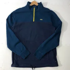 VANS/バンズ ハーフジップ スウェット トレーナー ドローコード ワンポイント刺繍 オーバーサイズ ビックシルエット TURKEY製 Lサイズ ネイビー ブルー イエロー