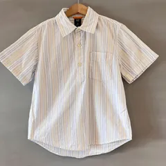 GAP Kids ギャップ ハーフボタン ストライプシャツ プルオーバーシャツ 半袖 S/S ペールカラー 薄青紫 × 薄橙 キッズ ジュニア 120cm