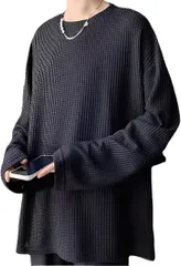 emptio エンプティオ トレーナー 長袖 スウェット メンズ トップス 部屋着 派手 スタイリッシュ メッシュ カットソー ワッフル アウトドア 長袖シャツ ロングtシャツ アメカジ 長袖tシャツ 涼しい ユッタリ(ワルツブラック,  L)