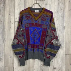【 OLD Modigliani 90s モディリアーニ 】総柄 Vネック ニット セーター L