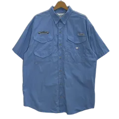 Columbia PFG フィッシングシャツ アウトドア 半袖 シャツ ボタンダウン オーバーサイズ ビックシルエット インド製 Lサイズ ブルー