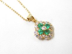 天然エメラルド ペンダントトップ 0.79ct K18 ダイヤモンド ネックレス 