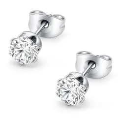 HSP ピアス サージカルステンレス 金属アレルギー対応 4mmジュエル ラウンドCZ シンプル キュービックジルコニア 1ペア クリスタル メンズ レディース