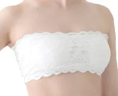 レース チューブ トップ ブラ ベア アンダー ウェア ノンワイヤー ストラップ レス バストアップ カップ付 ブラジャー インナー レディース 下着 花柄 カバー カップ 付き パット ホック 無し チューブトップ ガールズ フリル [A　ホワイト] [L]