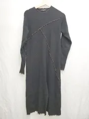 ◇ Θ JEANASIS ジーナシス 12G　シャイニー　メロー　リブ 長袖 膝下 ニット　ワンピース サイズF ブラック レディース P  【1410230011384】