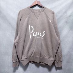 PAPAS パパス 定番 裏毛 両面プリント 両V ワッペン ロゴ スウェット トレーナー size.フリー(LL程度) ベージュ 大きいサイズ