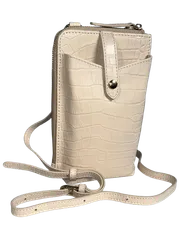 【Rebecca】 スマホ ショルダー ポシェット 牛本革 クロコ 型押し レディース メンズ JT-240324CRアイボリー 牛革 本革 レザー スマホポシェット ショルダーポシェット ショルダーバッグ ユニセックス 男女兼用