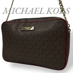 【B3372】 MICHAEL KORS マイケルコース ショルダーバッグ PVCレザー MK 総柄 チェーンバッグ ブラウン コンパクト 金ロゴ レディース