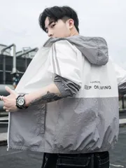 種類65：2XL は約 140 ポンド/N：カラーマッチンググレー メンズ ファッション 服 男性用 オシャレ シンプル 大人 かっこいい 大きいサイズ ストリート 紳士服 夏 日焼け防止 ジャケット 抗UV ジャケット 薄型 冷感 通気性 釣り 日焼け防止 