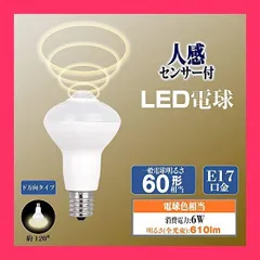 LED電球 人感センサー付 E17口金 60形相当 電球色 6W 610lm 下