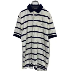 TOMMY HILFIGER 半袖 ボーダー ポロシャツ M ホワイト ネイビー トミーヒルフィガー 古着卸 アメリカ仕入 a708-5584