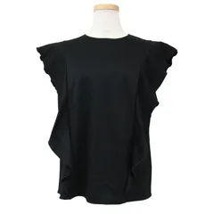 美品 theory luxe セオリーリュクス カットソー ブラック 黒 サイズ:38(M) 23春夏 コットン クルーネック ラッフルスリーブ プルオーバー フリル ノースリーブ 日本製 トップス 【レディース】のサムネイル