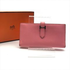 良品 HERMES エルメス ベアンスフレ 2つ折り マチ付き 長財布 シルバー金具 シカクR刻印 ウォレット ピンク レディース 箱付き h484