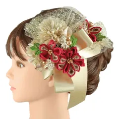 髪飾り リボン 卒業式 袴 花 ２点セット 赤 ゴールド ちりめん レース 造花 ビーズ コーム Uピン 大きい 小さい 大人可愛い 粋 No.9-5202