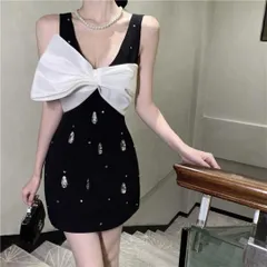 新品　リボン付きミニドレス 結婚式 パーティードレス　ワンピース　キャバドレス