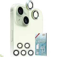 シズカウィル iPhone 15 用 / iPhone 15 Plus 用 カメラ保護 キラキラ ラインストーン カメラカバー カメラレンズ ジュエリータイプ 強化ガラス 気泡レス 全面保護 保護フィルム フィルム ガラスフィルム レンズ保護 レンズ