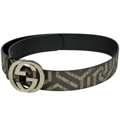 グッチ GUCCI インターロッキングG ベルト GG柄 GGカレイド ベルト コーティングキャンバス ブラック ベージュ メンズ 【中古】
