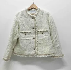 heliopole エリオポール BLADE＆FRINGE TWEED JACKET ノーカラージャケット ツイード サイズ38  ホワイト 替えボタン付き