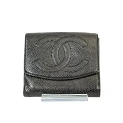 【美品】 CHANEL シャネル ココマーク キャビアスキン 二つ折り財布 コンパクト ウォレット 5番台 ブラック 黒色 デカココ Wホック コインパース レディース メンズ ゴールド金具