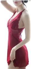 G-tiamo ジーティアモ セクシー シースルー レース 柄 ランジェリー ネグリジェ ベビードール ショーツ 付 レディース ナイトドレス( ワインレッド,  Free Size)