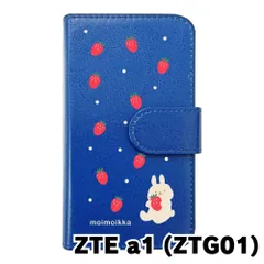 【新品未使用】ZTE a1 ZTG01 スマホケース 手帳型 (色：ダークブルー×柄：うさぎとイチゴ)moimoikka ウサギ 動物 flip2-ztg01-dbl-20140