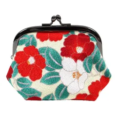 小紋工房 3.6寸 ぷっくりがま口 モダン椿（アイボリー） ポーチ 二越ちりめん 京都 和KOMONO 江戸小紋 0217 [モダン椿（アイボリー）]