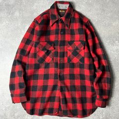 40s BIG YANK マチ付き ブロック チェック 長袖 ウール シャツ / 40年代 ビンテージ ビッグヤンク CPO バッファロー 赤 黒