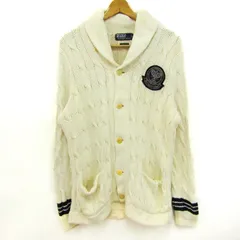 ポロバイラルフローレン カーディガン トップス ケーブルニット メンズ Lサイズ オフホワイト×緑×紫 Polo by Ralph Lauren 【中古】