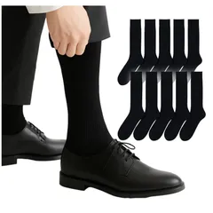 [Toré] 【トレ】 靴下 メンズ ビジネスソックス 綿 厚手 耐久性 紳士 10足セット 24-28cm 消臭 抗菌 快適 通気性 速乾 臭わない 春 夏 秋 冬 年中 リブ 無地 クルー クルー丈 黒 ブラック