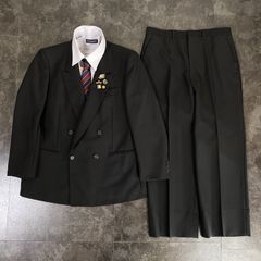 【JAPANESE VINTAGE】5点セット セレモニー DURBAN ダーバン ダブルスーツ セットアップ 上下 黒 ブラック系 成人式 卒業式 結婚式（ユーロピンズ＆シャツ＆ネクタイ おまけ）No.17