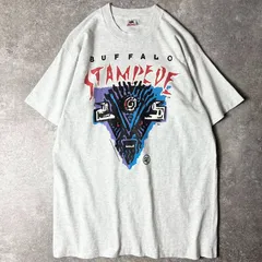 90s USA製 Buffalo Stampede ホッケー ロゴ プリント 半袖 Tシャツ L / 90年代 アメリカ製 オールド シングル ステッチ グレー