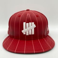 UNDEFEATED x NEWERA LEATHER FITTED/ニューエラ/キャップ/レッド系 赤/合成皮革100%/7 1/2(59.6cm)/59FIFTY/193077500027/ 服飾 (74-2024-0215-KO-004)