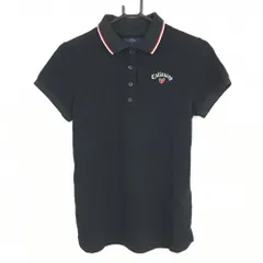 【超美品】キャロウェイ 半袖ポロシャツ 黒×レッド 襟淵ライン ハート刺しゅう レディース L ゴルフウェア Callaway